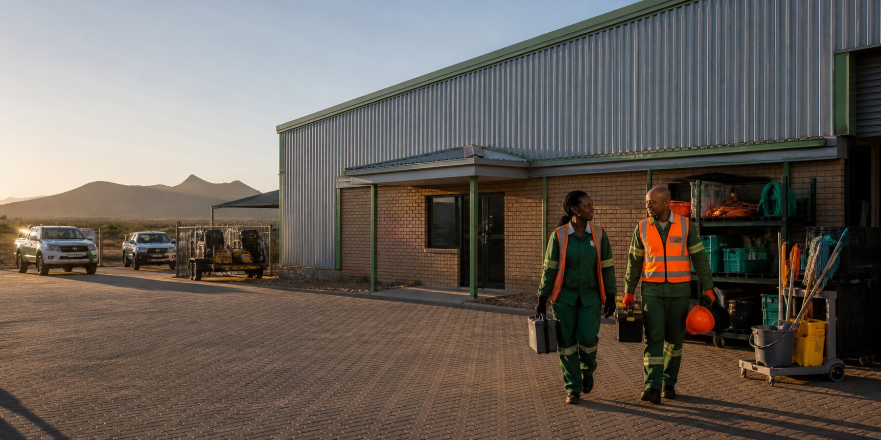 Industrial services depot with equipment ready for dispatch